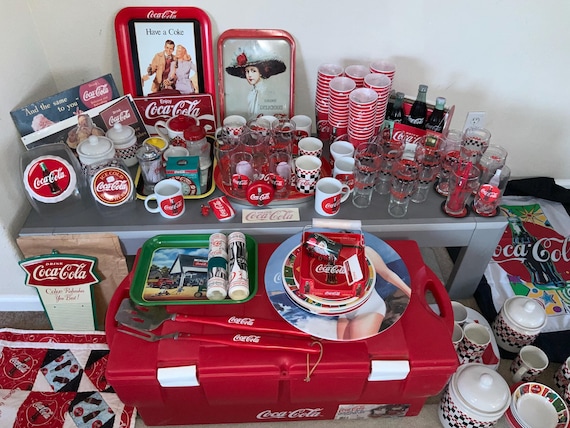 Vintage Coca Cola Collectibles Lot: Metal Tray, Coasters, Picnic