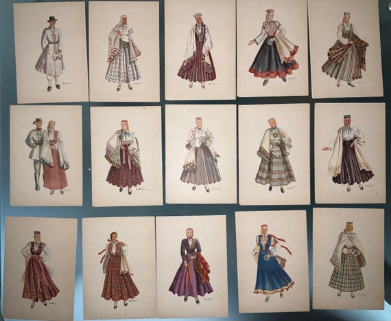 X15 Folk Art Costumes Anna Darzina Latvia Cultural Lithograph