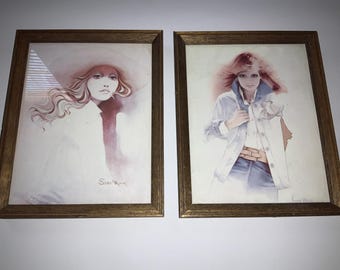 Vintage Sara Moon Framed Art Prints 1980s Lithograph Artwork