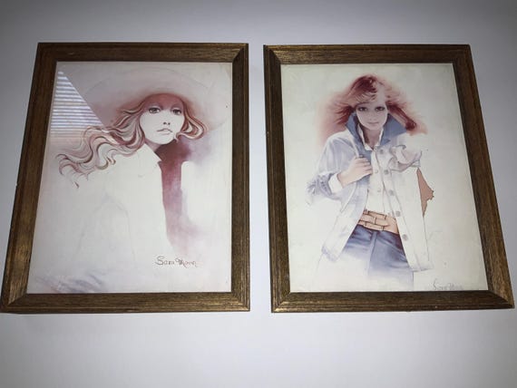 Vintage Sara Moon Framed Art Prints 1980s Lithograph Artwork