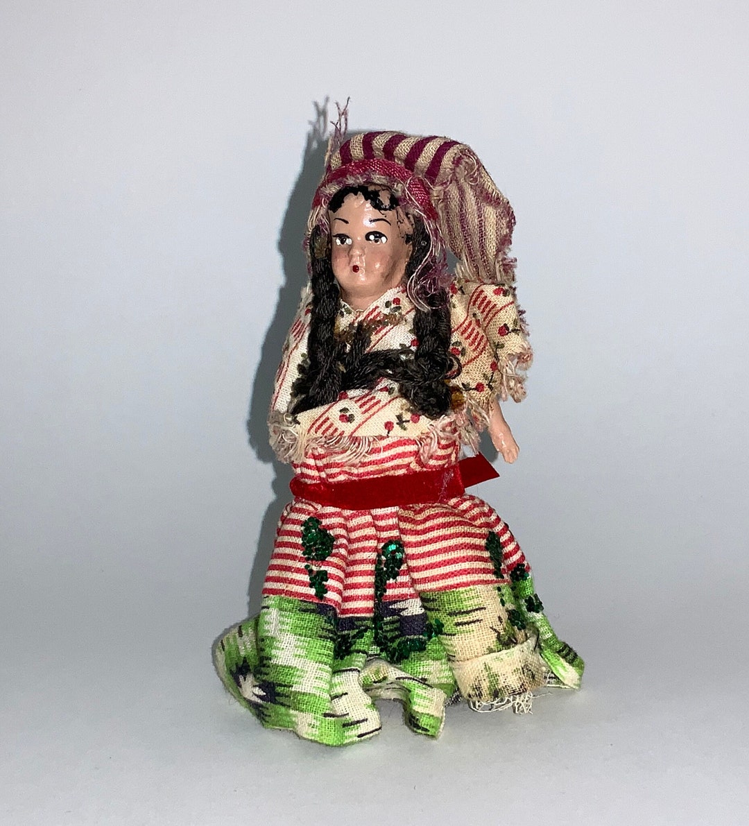 Antique Hand Painted Rattle Doll Toy Plastic Body Cultural European ...