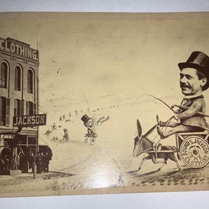 CDV Ho Für Jackson Werbeschrank Karte ERSTAUNLICH Cropped Art Velocipede Hochrad Fahrräder Tiere Top-Hat Wagons Iowa American West