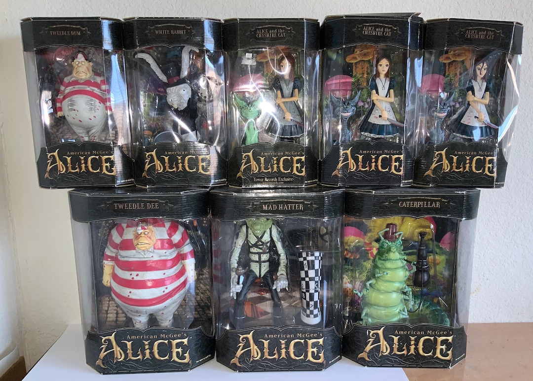 Demented Alice in Wonderland Box Set Figurines Rare American Mcgee s Alice New in Box Cheshire Cat Mad Hatter Tweedle Dee Dumb Horror Game Etsy