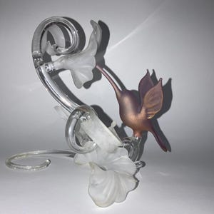 Glass Hummingbird Flower Art Sculpture Purple Gold Frosted Glass Glass Figurine Ornament Beautiful Quality Nature Avian Aviary Birds