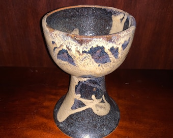 Vtg Fine Art Ceramic Bowl Cup Goblet Decorative Handmade Studio Pottery Native American Clay Ceramics Vintage  Black Tan Brown 9”x5.5”