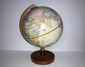 Replogle World Classic Series Globo Prodotto negli Stati Uniti Base in legno di qualità con struttura in metallo testurizzato Anni '60 '70 Diametro 9" VanceHoustonOrigami.com