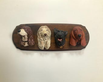 Placas vintage de cabeza de perro de Bossons Chalkware: esculturas californianas para colgar en la pared