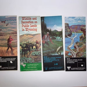 1960s Bureau of Land Management Wyoming Wildlife Recreation Foldout Map Posters Hunting Fishing Gaming Animals Large Scale Rare BLM Set of 4