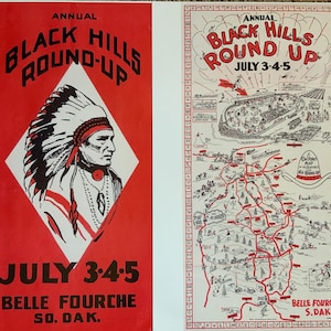 Antike Wilder Westen zeigen Black Hills Roundup Indianer Häuptling Cowboy Rodeo South Dakota Indianer Kuh Poke Karte Wand Kunst Wand Dekor Poster