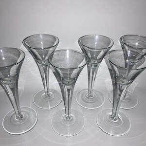 Martini vtg Mcm set of old glass martini liquor liqueur glasses handmade mcm mid century 1950s set of 6