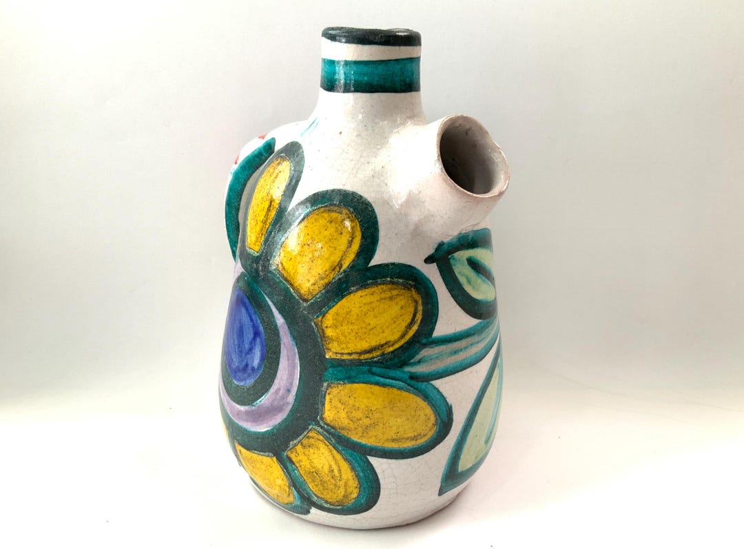 Desimone Pitcher Decanter Vintage Pottery Vessel Hand Painted Floral ...
