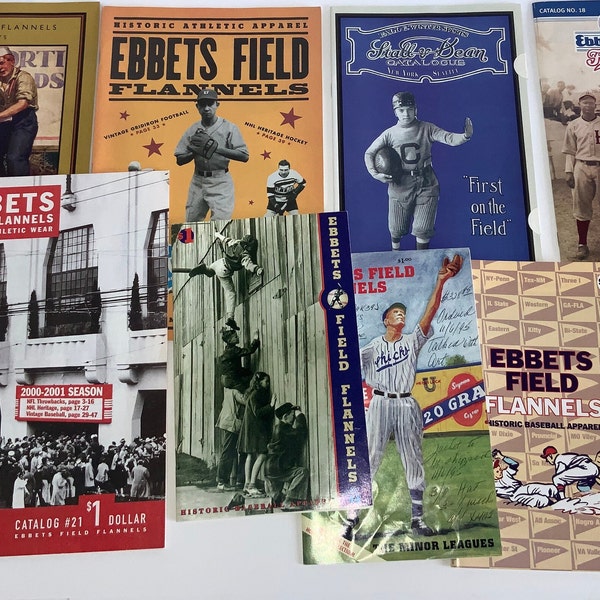 Ebbets Field Flannels vintage lot of baseball apparel wardrobes shirts caps hats MLB Minor League antique baseball clothes brochure pamphlet