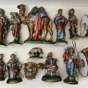 Atlantic Mold Ceramic Nativity Set mcm vintage hand painted Baby Jesus Mother Mary 3 Wise Men camels figurines religious home decor