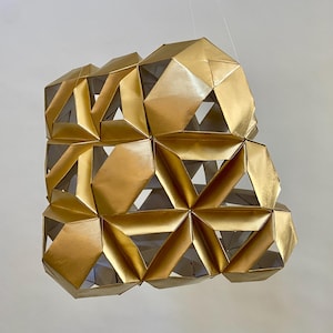 Origami mobile hanging sculpture geometric spheres shapes mobiles mid century style mcm design XL unique made to order gold Vance Houston