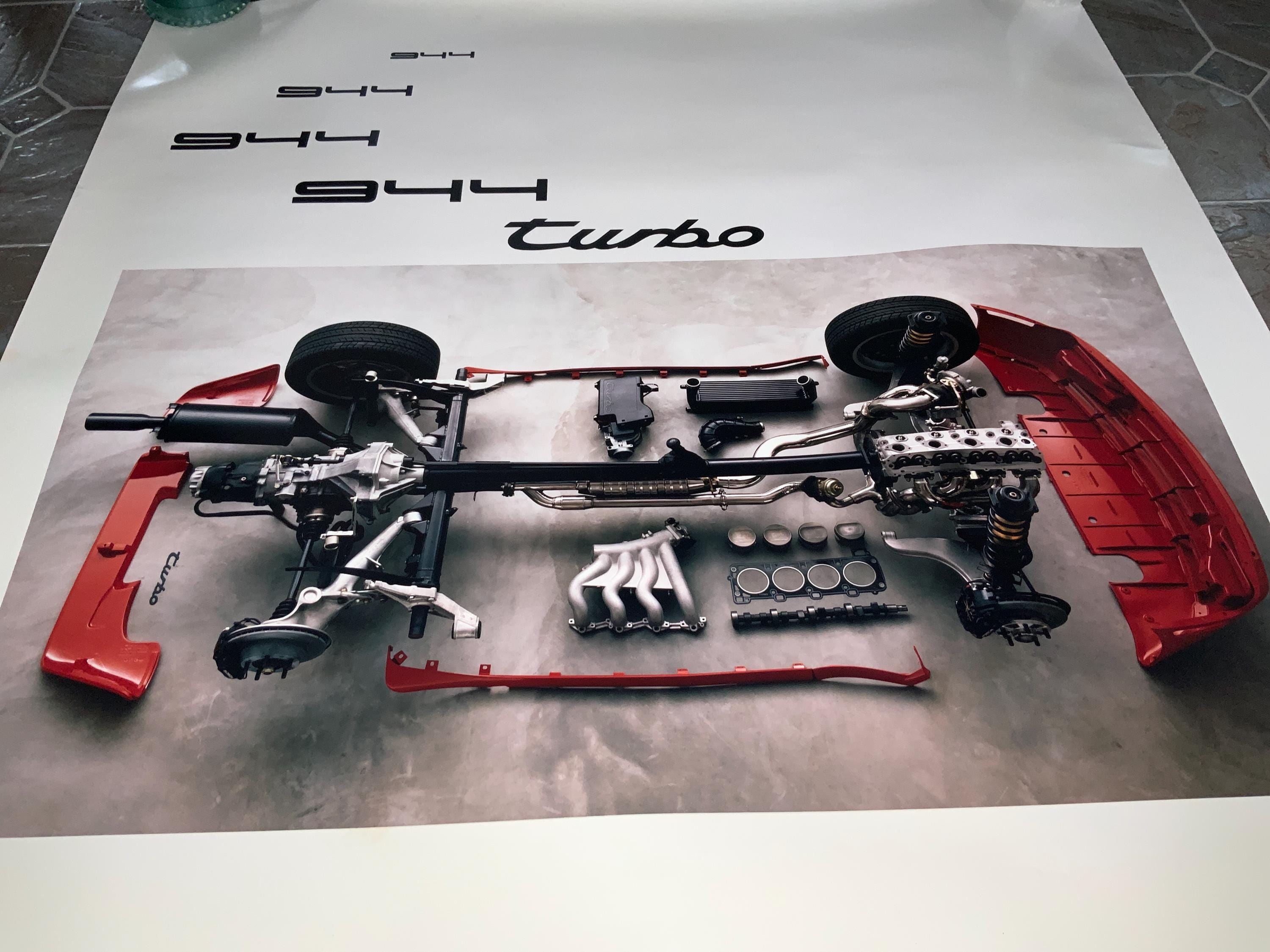 Porsche 944 Turbo Poster: Rare Sports Car Engine Parts Real Kodak
