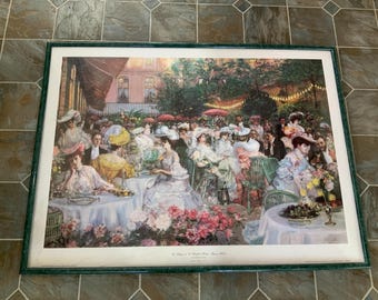 Vintage "Le Dinner A L'Hotel Ritz" Lithograph - Framed French Art Print (35.5 x 26)