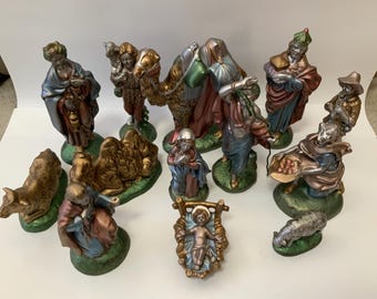 Atlantik Mould 1970er Jahre Krippe Set: Handbemalt MCM Religiöses Dekor Atlantik Mould Keramik