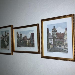 Set of Signed Framed Ernst Geissendorfer Etchings fine art etching German City European Towns Architecture Gold Frames great condition