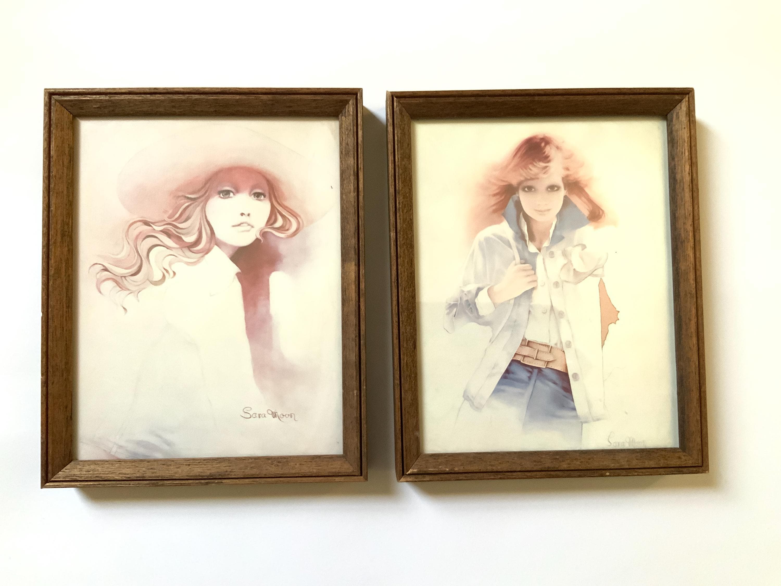 Vintage Sara Moon Framed Art Prints 1980s Lithograph Artwork