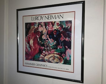 Gravura assinada à mão por LEROY NEIMAN sobre roleta de cassino: Arte vintage emoldurada com jogos de pôquer, mesas de Las Vegas e Monte Carlo. Serigrafia de belas artes.