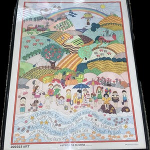 America The Beautiful Chris Davenport lithograph poster framed art 1984 LA California American folk art painting colorful cheerful 41&quot;x31&quot;