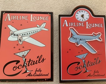 Airline Lounge Cocktails Fully Air Conditioned Aviation Pilot Flying Alcohol Drink Barware Metal Sign Advertising Vintage Travel Airplane