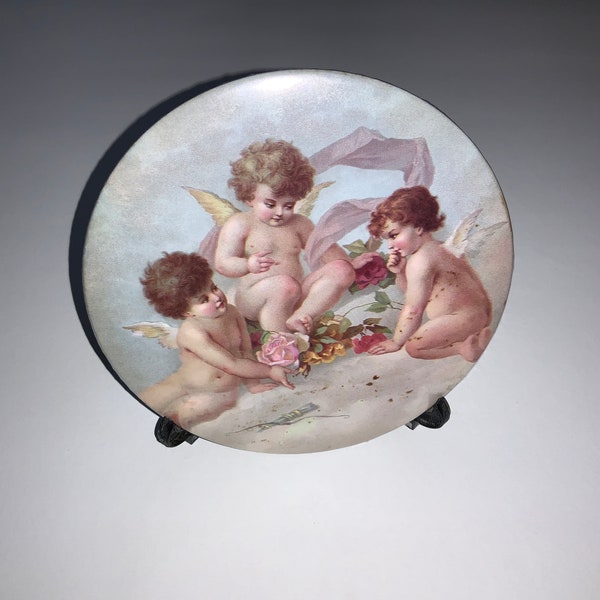 Antique Celluloid Vanity Mirror: Victorian Cherubs Desktop Display (6”)