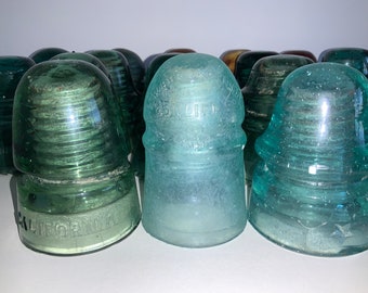 Insulator collection antique glass insulators RR railroad employee Selection Star California 1870 Brookfield Swirl Aqua Blue Green Ceramic