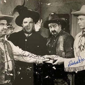 Co Signed Lash LaRue Eddie Dean Caravan Trail Original dual signed Autograph Hollywood Western Photograph Promotional Still Wild West 1940s
