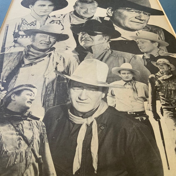 Collage firmato con stampa vintage di John Wayne degli anni '60 - Icona del film western con cornice opaca attraverso gli anni 11x14 Ritratti di star del cinema con icona di Hollywood