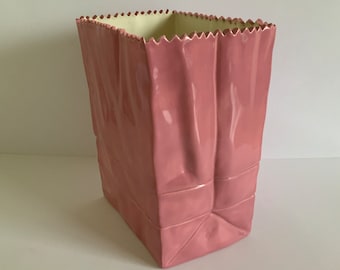 vaso di fiori in ceramica rosa sacchetto di carta ceramica decorativa stile Rosenthal qualità 8,5 pollici scaffale da tavolo arredamento da cucina vasi femminili femminili