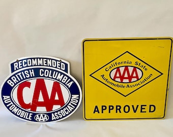 Vintage AAA Metal Signs: British Columbia, California Approved, 1960s 1971