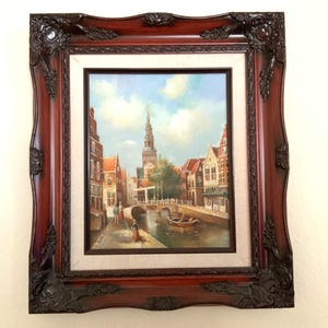 olieverf op hout Venetië Italië mooi frame 15,5 x 13,5 inch Italiaanse scène Italië gondel vintage olieverfschilderijen houten bord vintage Italiaanse kunst