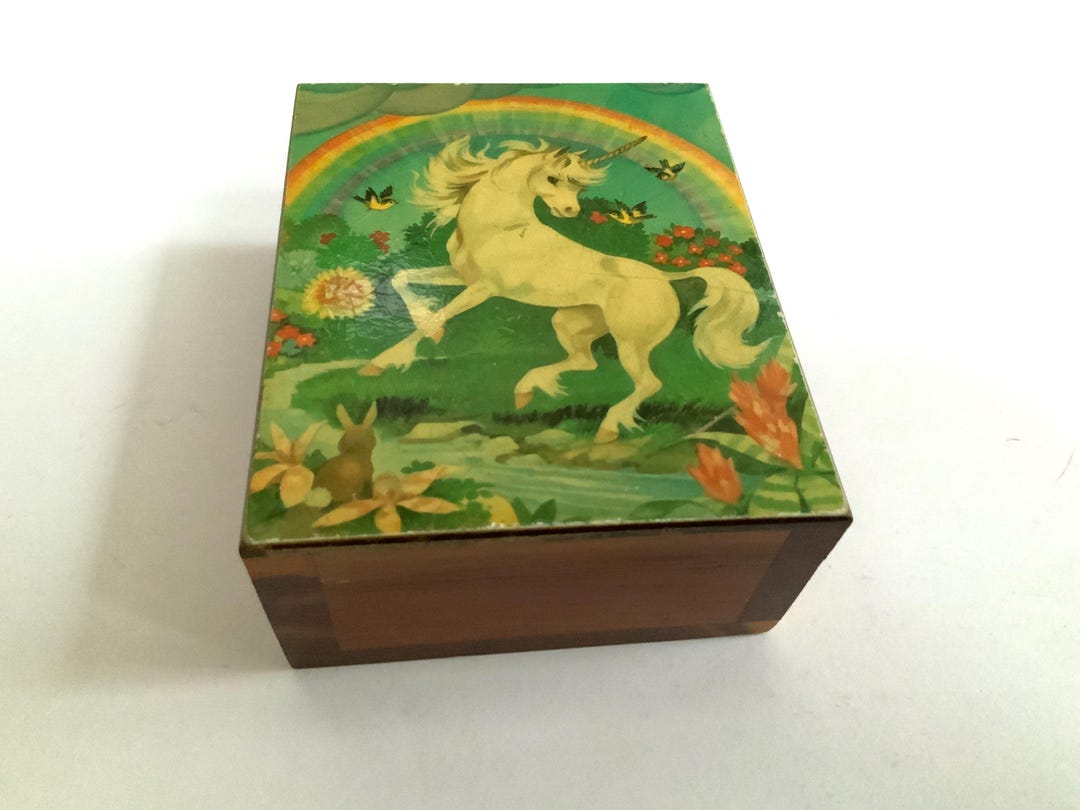 Unicorn Rainbow Trinket Box - USS Massachusetts Naval Inscription