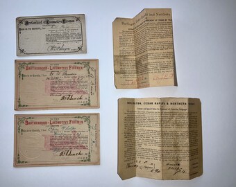 アンティーク鉄道関連資料：1870年代～1880年代の鉄道切符、パス、写真
