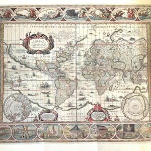 1630 carte du monde carte ancienne reproduction vintage lithographie de belles cartes d'art cartes du monde couleur 23 "x 17,5" Noav TotiusTerrarum