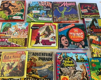 Monster Horror Sci Fi Science Fiction Western Super 8 Film Reel movie reel selection Kong Godzilla Dinosaurs Howdy Doody Frankenstein Space