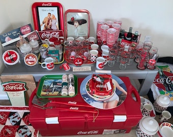 Vintage Coca Cola Collectibles Lot: Cups, Mugs, Signs, Trays