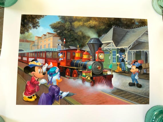 Walt Disney Disneyland Vintage Deluxe Lithograph Train Station