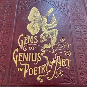 GEMS OF GENIUS in Poetry and Art by Frederick Saunders 1st Edition - 1888 heavily Illustrated art history poetry gold fairy leather cover