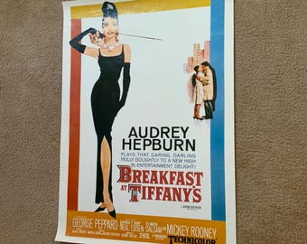 Vintage Breakfast at Tiffany's Movie Poster: Audrey Hepburn Lithograph 39x28.5"