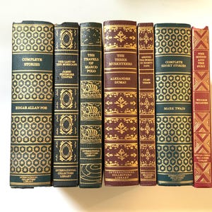 Bibliothèque des collectionneurs internationaux des années 50, reliure en cuir, livres décoratifs HC, littérature classique Mark Twain, Edgar Allen Poe Dumas, reliure en cuir