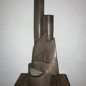 veg MCM Studio Pottery Vase Sculpture fluted columns abstract geometric design large plant potter plant vase mid century decor accent art