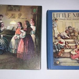 Kleine Frauen, kleine Männer Erstausgabe Louisa May Alcott Vintage Hardcover Bücher Buch Set Art Cover hervorragender Zustand illustrierter klassischer Roman Bild 1