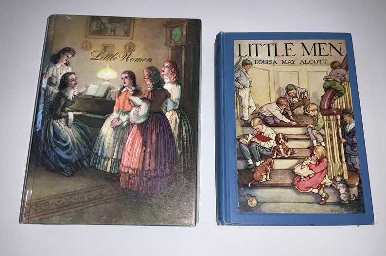 Kleine Frauen, kleine Männer Erstausgabe Louisa May Alcott Vintage Hardcover Bücher Buch Set Art Cover hervorragender Zustand illustrierter klassischer Roman Bild 1