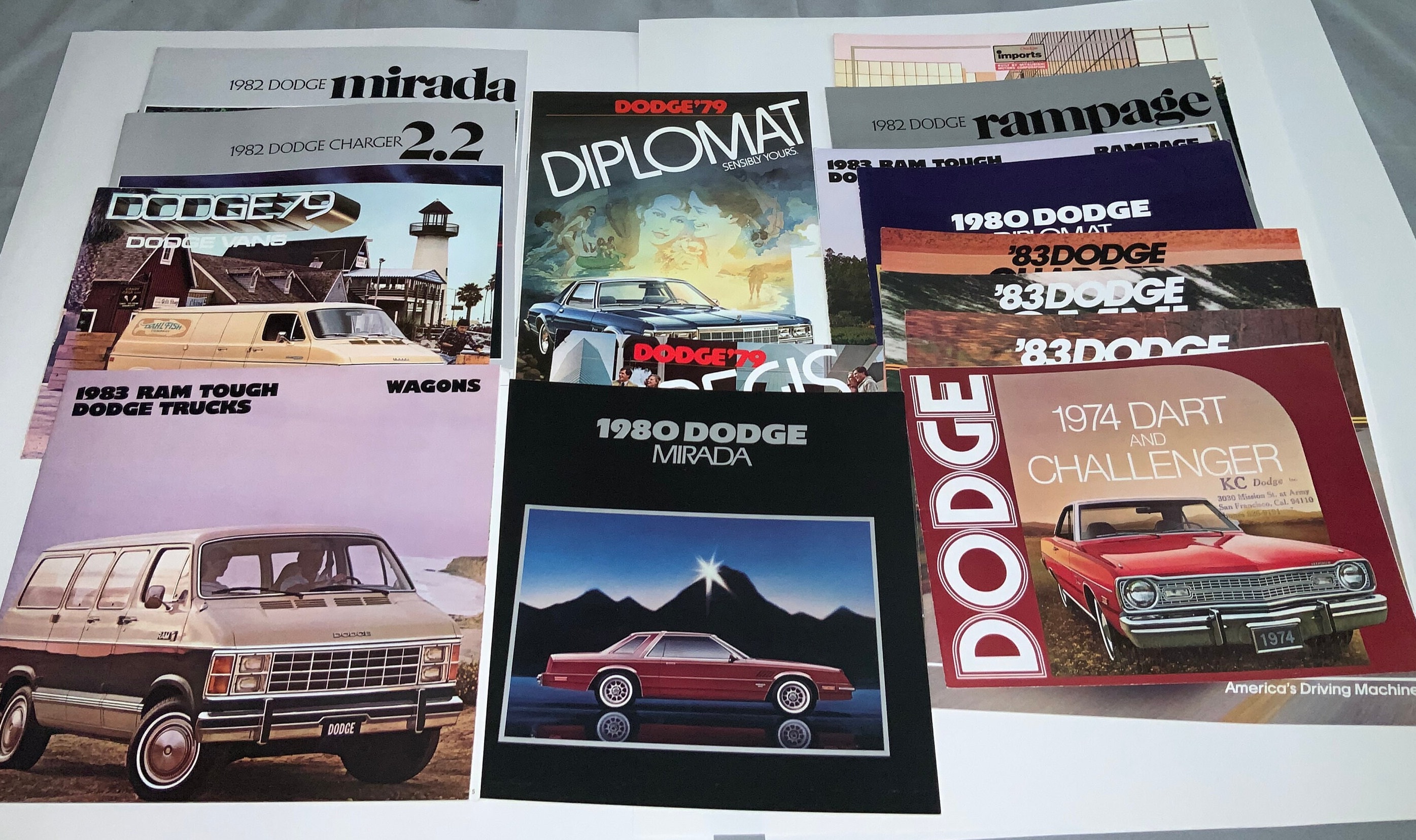 Vintage 70s-80s Dodge Car Brochures: Mirada, Diplomat, Challenger