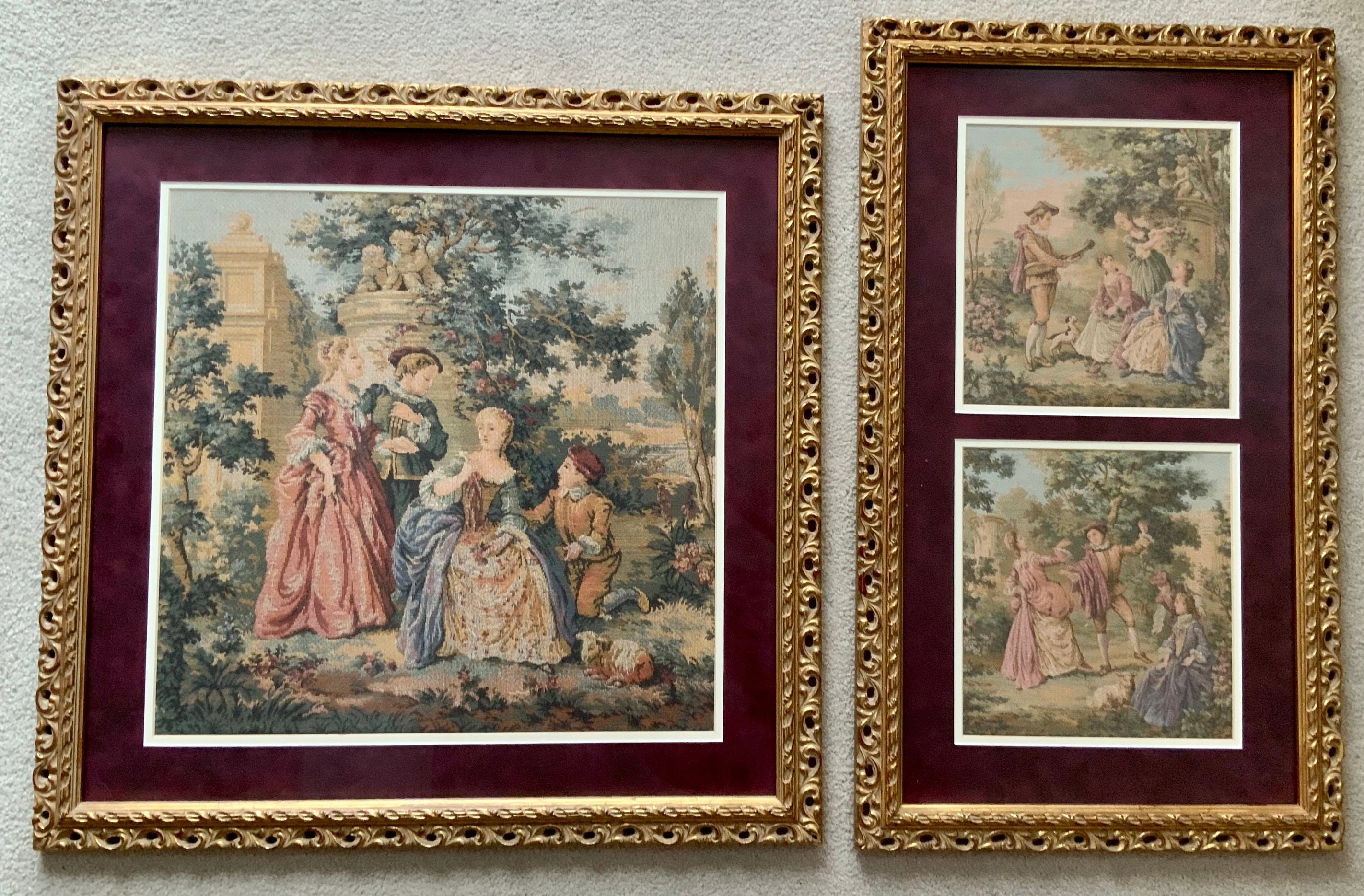 Beautiful Framed Tapestry Set Victorian Love Courtship Musicians