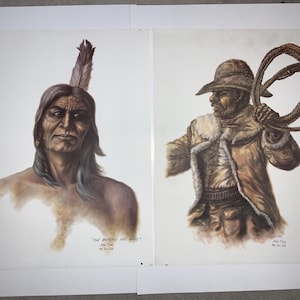 Artist Proof Not For Sale George Rabens original vintage fine art lithographs Native Americans Indians American West Cowboy Frontier 22&quot;