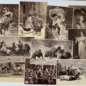 Volledige set jaren 1890 9" grote antieke handelskaarten 's werelds beroemdste schilderijen Candee rubberen schoen CoThe Ferryman Homer Renaissance-paarden