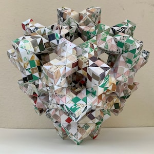 6000 fold Origami Paper Sculpture Handmade Geometric Polyhedron Cube Design No Adhesives Decorative Home Decor Ornament Collectible Art